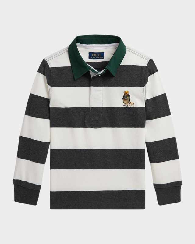 Boy's Striped Jersey Knit Rugby Shirt, Size 2-7